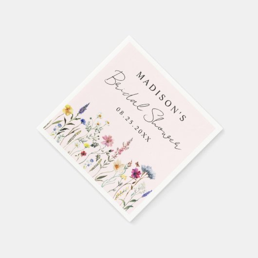 Elegante Wildblume Weiß Rosa Brautparty Serviette (Ecke)