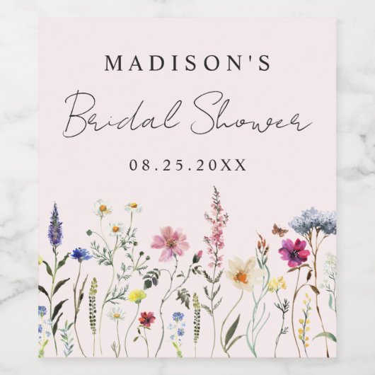 Elegante Wildblume Weiß Rosa Brautparty Weinetikett (Einzelnes Label)