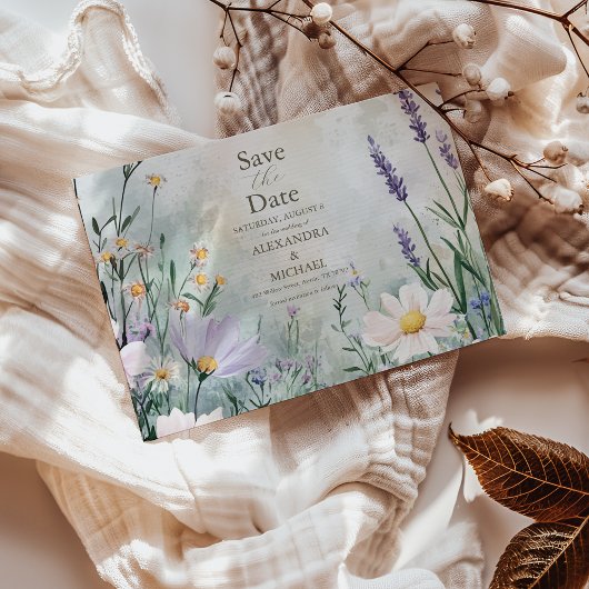 Elegante Wildblume Weiß Rosa Hochzeit Gerettet Save The Date