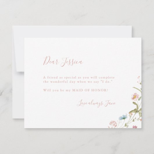Elegante Wildblume wird meine Trauzeugin sein Einladung (Rückseite)