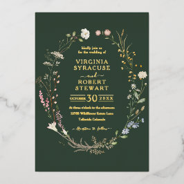 Elegante Wildblume Wreath Royal Green Wedding Folieneinladung