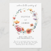 Elegante Wildblume Wreath Summer Wedding Willkomme Programm (Vorderseite)