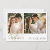 Elegante Wildblume Zwei Foto Hochzeit Vielen Dank Dankeskarte (Vorderseite)