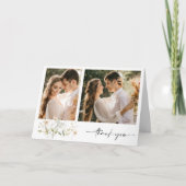 Elegante Wildblume Zwei Foto Hochzeit Vielen Dank Dankeskarte (Vorderseite)