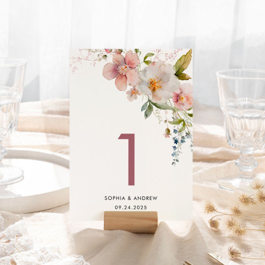 Elegante Wildblumen 1 Hochzeit Tischnummer