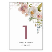 Elegante Wildblumen 1 Hochzeit Tischnummer (Vorderseite)