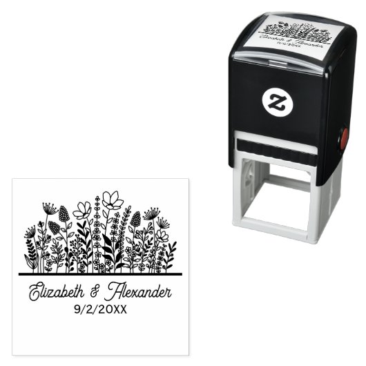 Elegante Wildblumen #2 Ehepaare Datum Permastempel (Beispiel)