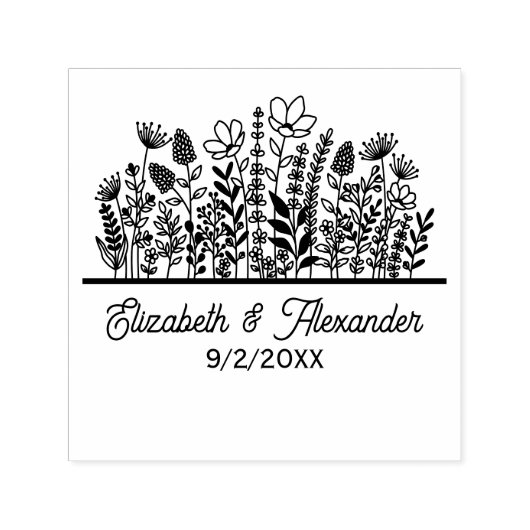 Elegante Wildblumen #2 Ehepaare Datum Permastempel (Design)