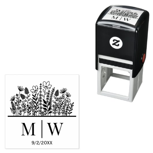 Elegante Wildblumen #2B Hochzeitscouponnamen Datum Permastempel (Beispiel)