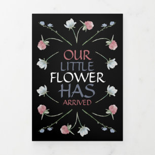 Elegante Wildblumen, 3 Foto Collage Baby Birth Dreifach Gefaltete Ankündigung