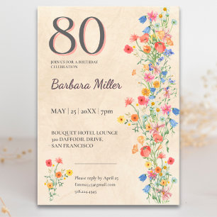 Elegante Wildblumen-80.-Geburtstagsfeier Einladung