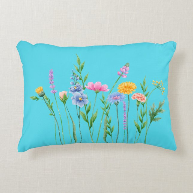 Elegante Wildblumen Akzent Pillow - Blau Dekokissen (Vorderseite)