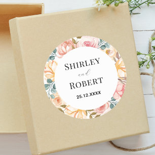 Elegante Wildblumen-Aquarell Hochzeit nach Maß Runder Aufkleber