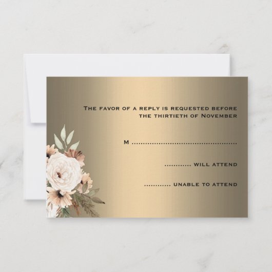 Elegante Wildblumen auf der Goldboho-Hochzeit RSVP Karte (Rückseite)