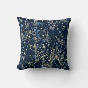 Elegante Wildblumen auf dunkelblau-gelb Kissen