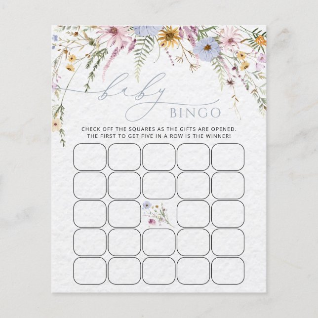 Elegante Wildblumen Baby Bingo Game Card (Vorderseite)