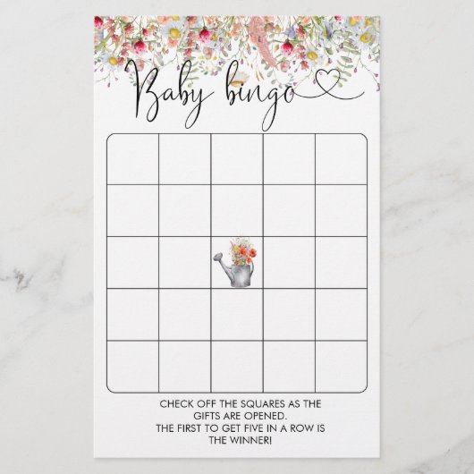 Elegante Wildblumen Baby Shower Bingo Game (Vorderseite)
