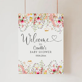 Elegante Wildblumen Babydusche Willkommen Poster