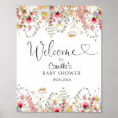 Elegante Wildblumen Babydusche Willkommen Poster (Vorne)