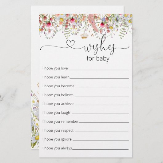 Elegante Wildblumen Babydusche-Wünsche für Kinder (Vorne/Hinten)