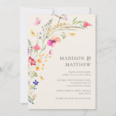 Elegante Wildblumen Beige Einladung zur Hochzeit (Vorderseite)
