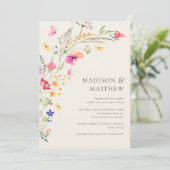 Elegante Wildblumen Beige Einladung zur Hochzeit (Stehend Vorderseite)