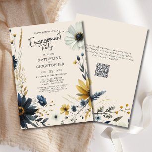 Elegante Wildblumen Beige-Engagement-Partei Einladung
