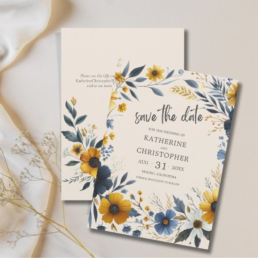 Elegante Wildblumen Beige Hochzeit Save The Date