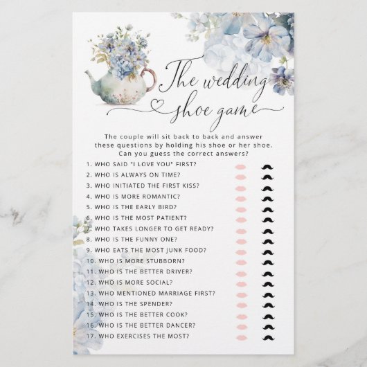 Elegante Wildblumen blau Das Hochzeitsschuhspiel (Vorderseite)
