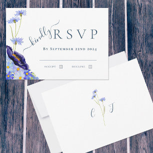 Elegante Wildblumen Blaue Hochzeitsantwort RSVP Karte