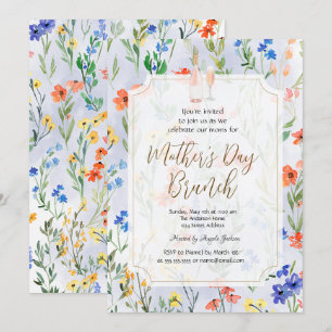 Elegante Wildblumen Blaue Wein Muttertags-Brunch Einladung
