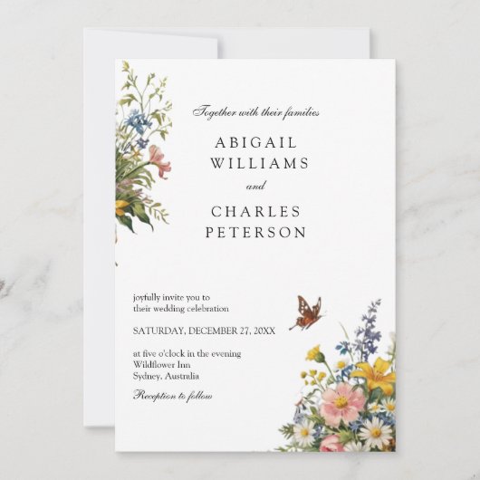 Elegante Wildblumen blühen Bouquet Einladung (Vorderseite)