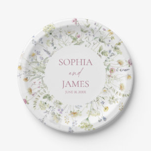Elegante Wildblumen Blumen Hochzeit Pappteller