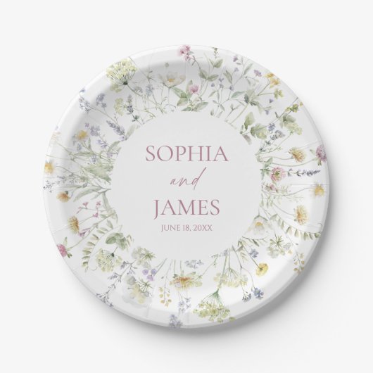 Elegante Wildblumen Blumen Hochzeit Pappteller (Vorderseite)