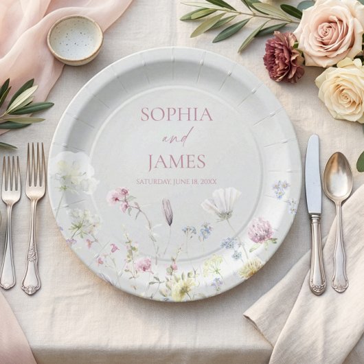 Elegante Wildblumen Blumen Hochzeit Pappteller