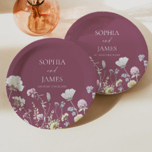 Elegante Wildblumen Blumen Hochzeit Pappteller