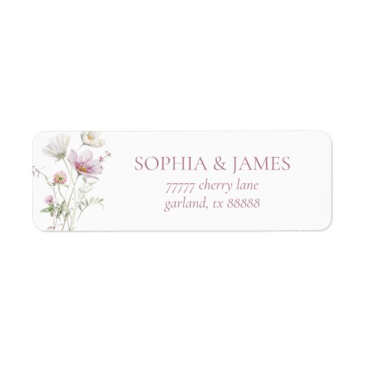 Elegante Wildblumen-Blumen-Hochzeit-Rücksendeadres (Vorne)