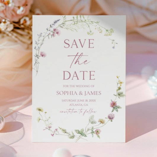 Elegante Wildblumen-Blumen-Hochzeit Save The Date
