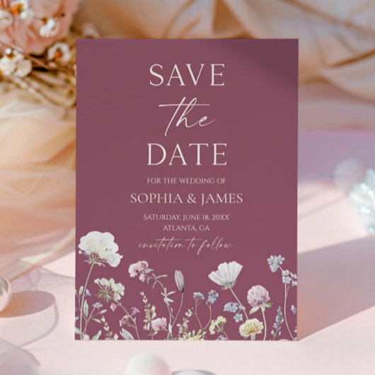 Elegante Wildblumen-Blumen-Hochzeit Save The Date