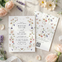 Elegante Wildblumen-Blumen-QR-Code-Hochzeit