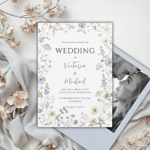 Elegante Wildblumen Blumenfoto Moderne Hochzeit Einladung