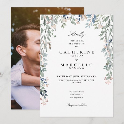 Elegante Wildblumen Blumenhochzeit Foto Einladung (Vorne/Hinten)