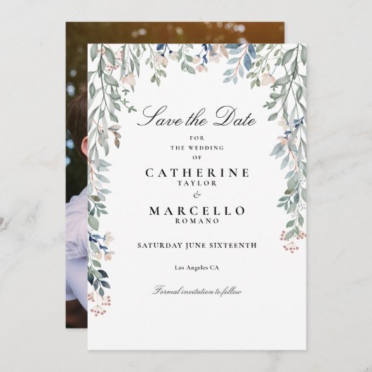 Elegante Wildblumen Blumenhochzeit Foto Save The Date (Vorne/Hinten)