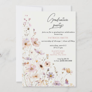Elegante Wildblumen Blush Graduation Party Einladung