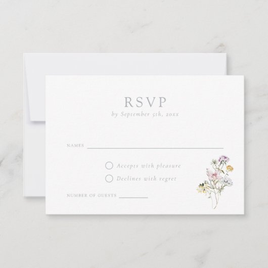 Elegante Wildblumen Blush Wedding RSVP Card Einladung (Vorderseite)