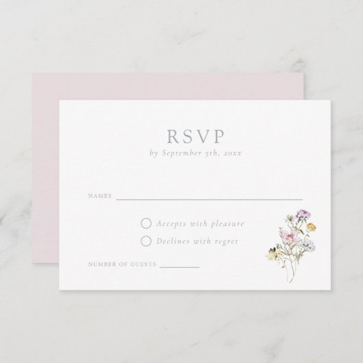 Elegante Wildblumen Blush Wedding RSVP Card Einladung (Vorne/Hinten)