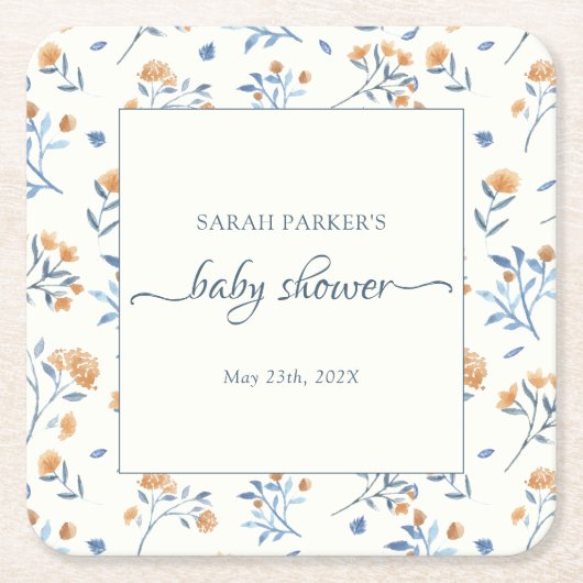 Elegante Wildblumen Boho Baby Shower Rechteckiger Pappuntersetzer (Vorderseite)