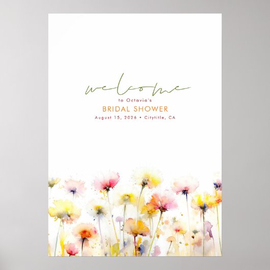 Elegante Wildblumen Boho Begrüßungszeichen Poster (Vorne)