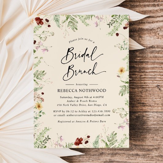 Elegante Wildblumen Boho Bridal Brunch Einladung