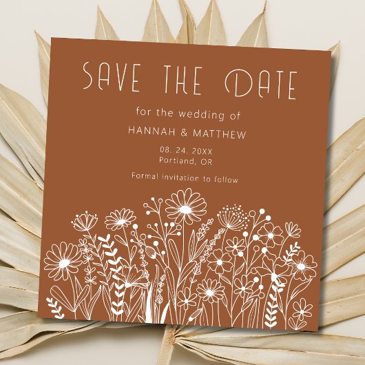 Elegante Wildblumen Boho Burnt Orange Wedding Save The Date